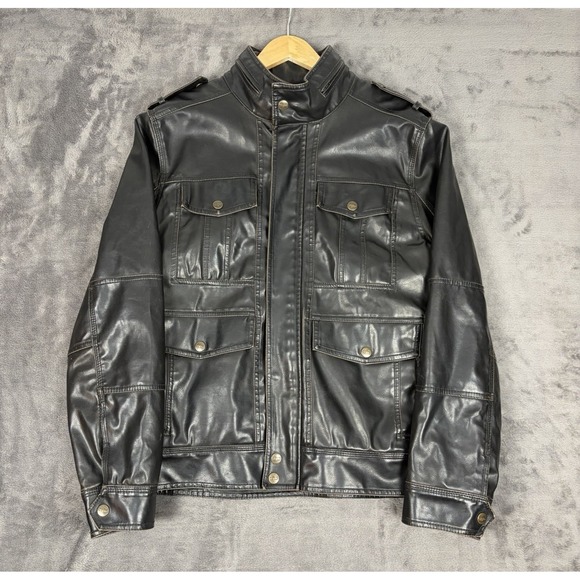 Levi's Other - Levis Jacket Mens L Brown Faux Leather Trucker Coat Full Zip Snap Outdoor Work
